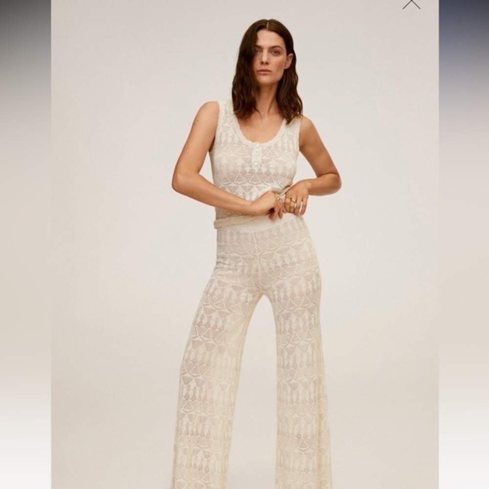 Mango Openwork detail linen top and pants, NWT